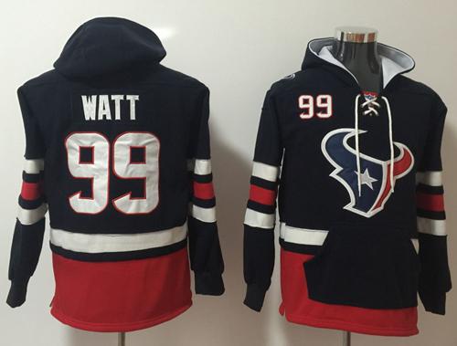 Nike Texans #99 J.J. Watt Navy Blue/Red Name & Number Pullover NFL Hoodie
